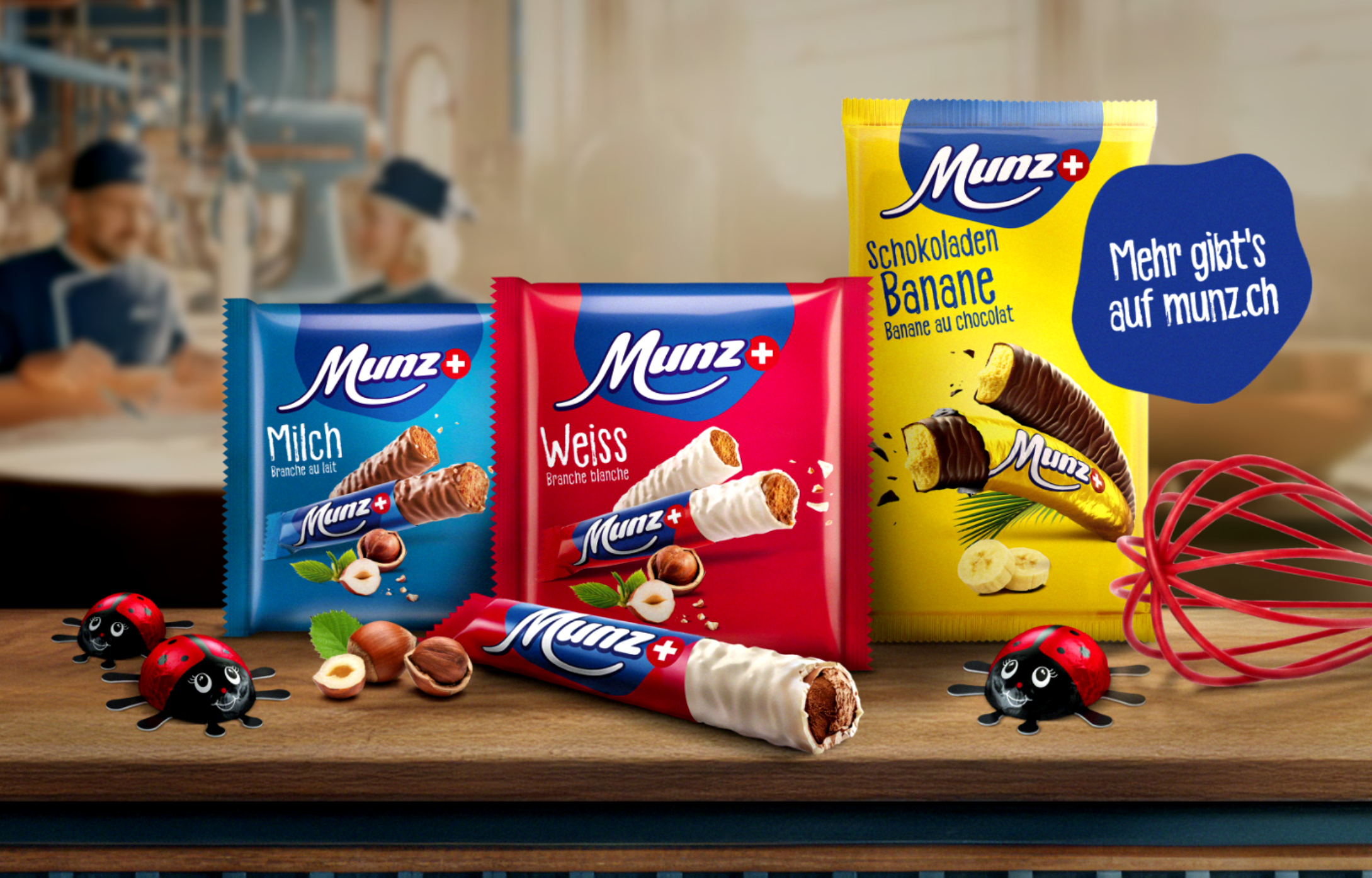 Munz Prügeli Weiss, Munz Prügeli Milch, Munz Banana, Munz Käfer